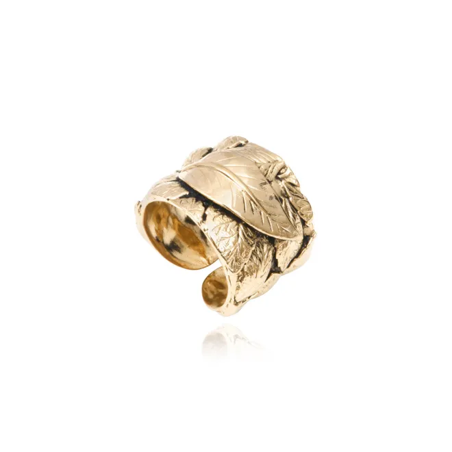 Lucy adjustable foliage ring in fine gold-plated metal - white