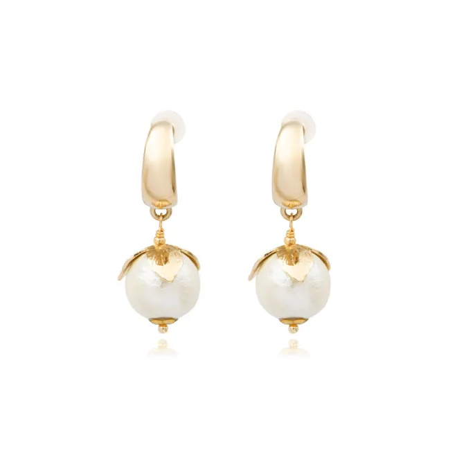 Lucy cotton bead hoop earrings - white