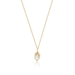 Lucy pendant necklace in fine gold-plated metal and cotton pearl - white