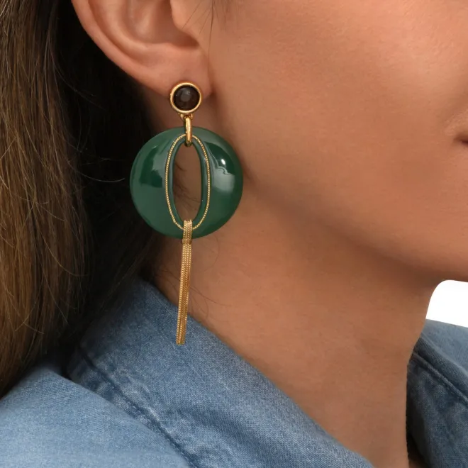 Masseria long pierced stud earrings - green