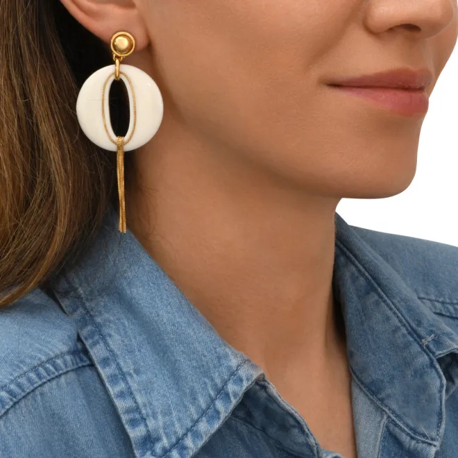 Masseria pierced post drop earrings - white