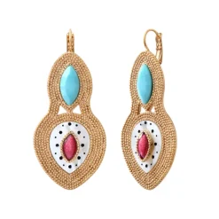 Mindoro sleeper earrings in beaded metal - white mother-of-pearl