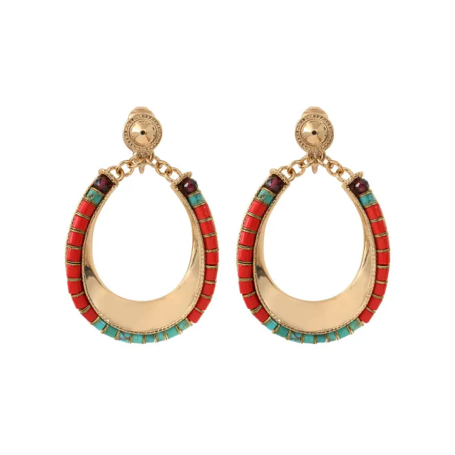 Ninon clip-on earrings - turquoise and red