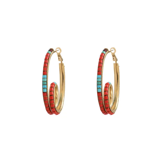 Ninon hoop earrings - turquoise and red