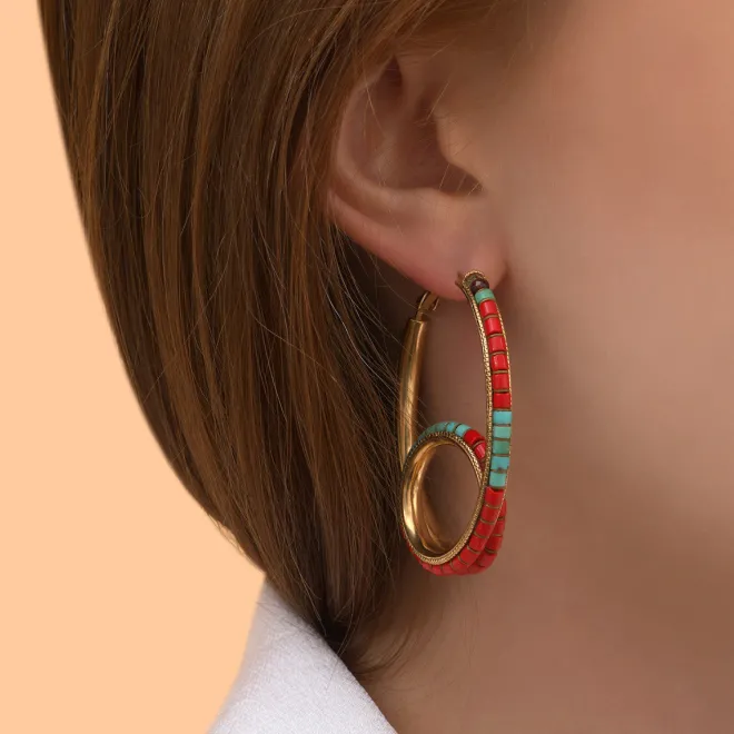 Ninon hoop earrings - turquoise and red