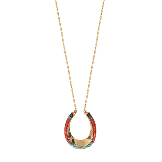 Ninon long necklace - turquoise and red