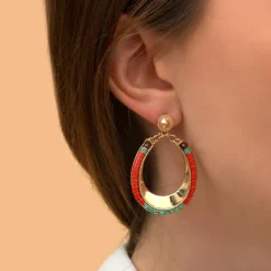 Ninon pierced stud earrings - turquoise and red