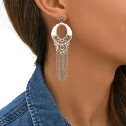 Noor dangling sleeper earrings - silver
