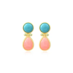 Océane pierced stud earrings – turquoise and pale pink