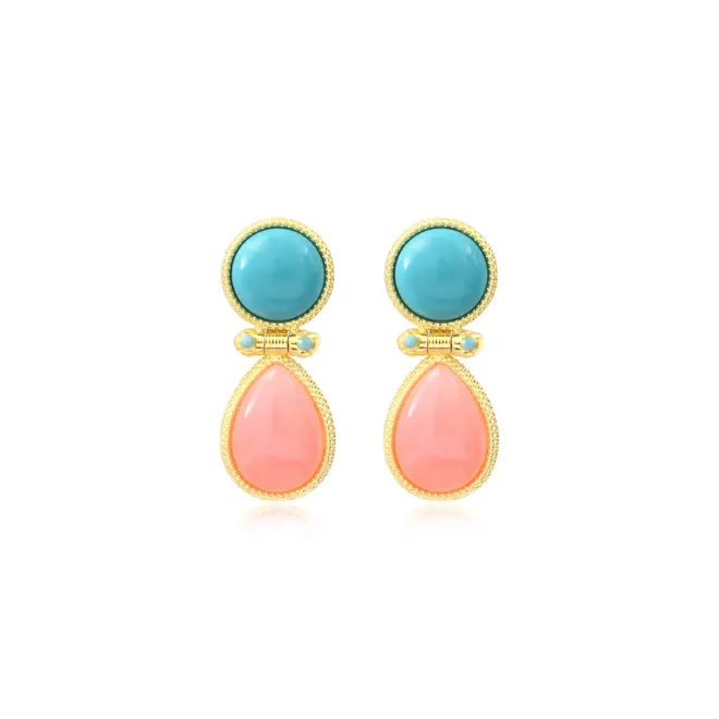 Océane pierced stud earrings – turquoise and pale pink