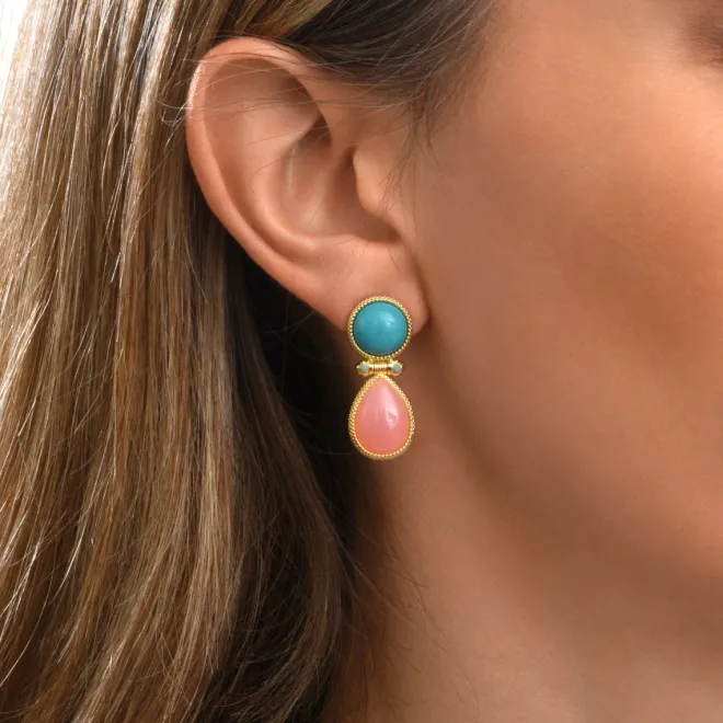 Océane pierced stud earrings – turquoise and pale pink