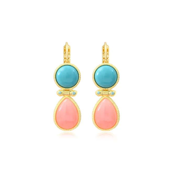 Oceane sleeper earrings – turquoise and pale pink