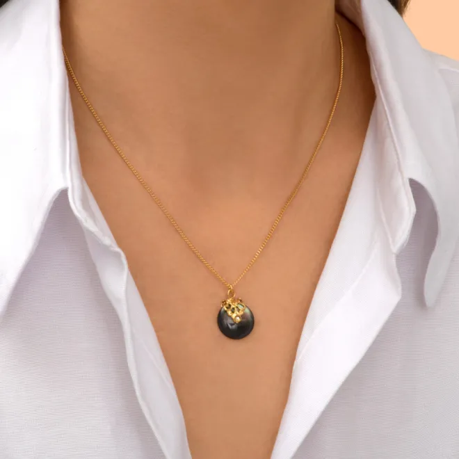 Positano adjustable pendant necklace - grey mother-of-pearl