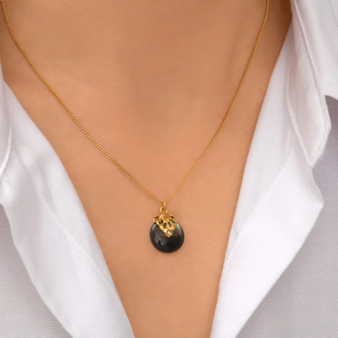 Positano adjustable pendant necklace - grey mother-of-pearl