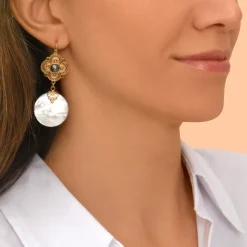 Positano dangling sleeper earrings - white