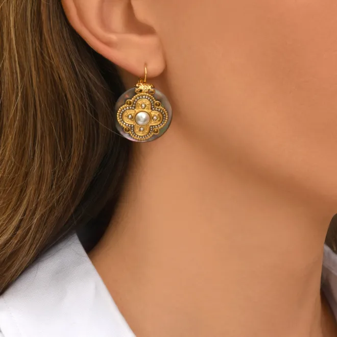 Positano fine sleeper earrings - grey mother-of-pearl