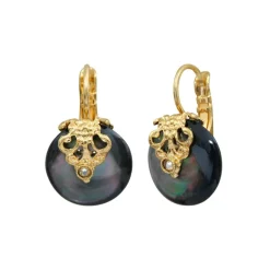 Positano thin sleeper earrings - grey mother-of-pearl
