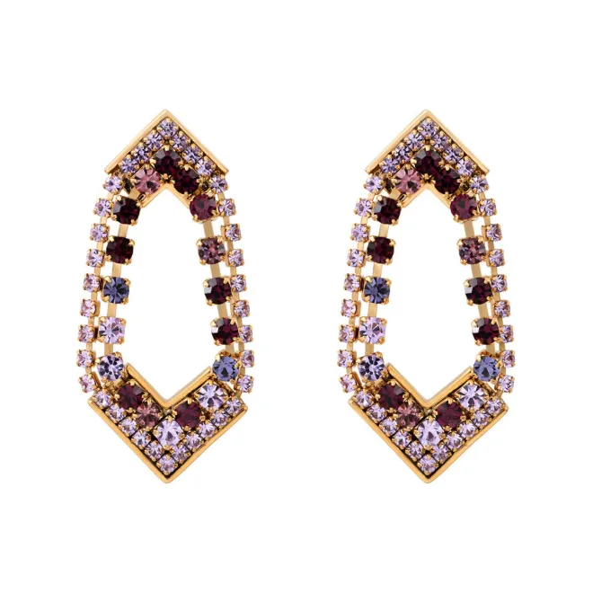 Precious graphic pierced stud earrings - purple