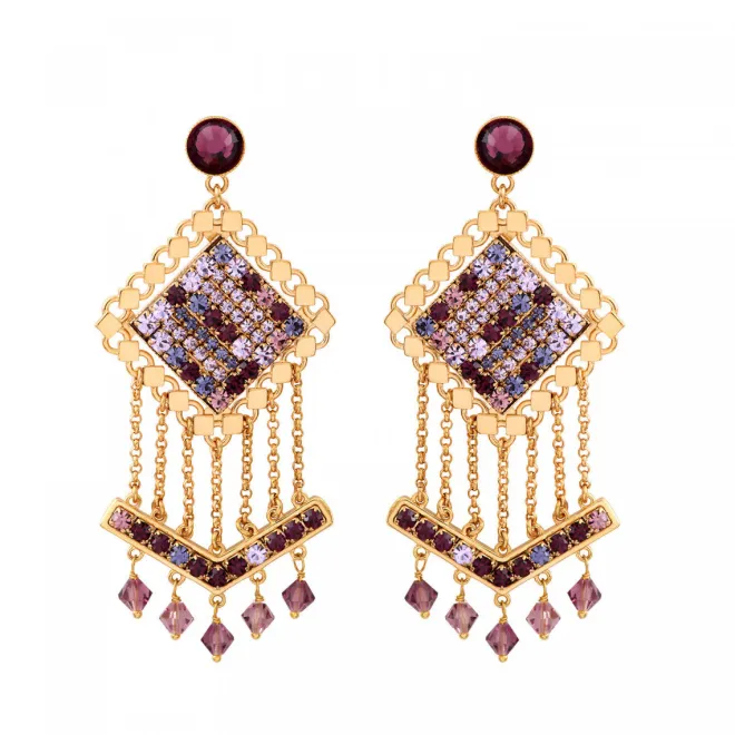 Precious pierced stud earrings - purple