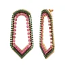 Precious wide stud earrings - green and pink