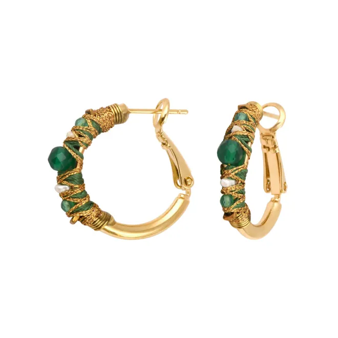 Salina hoop earrings - green agate