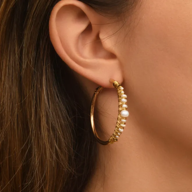 Salina hoop earrings - white pearl