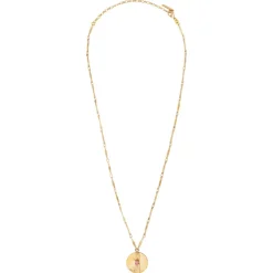 Sun pendant necklace in hammered metal with crystal - pink