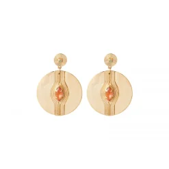 Sun-shaped pierced stud earrings - orange