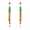Tiki dangle stud earrings - turquoise