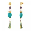 Tiki long stud earrings for pierced ears - turquoise