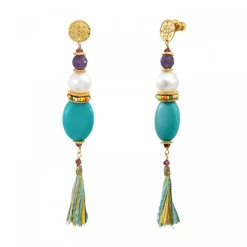 Tiki long stud earrings for pierced ears - turquoise